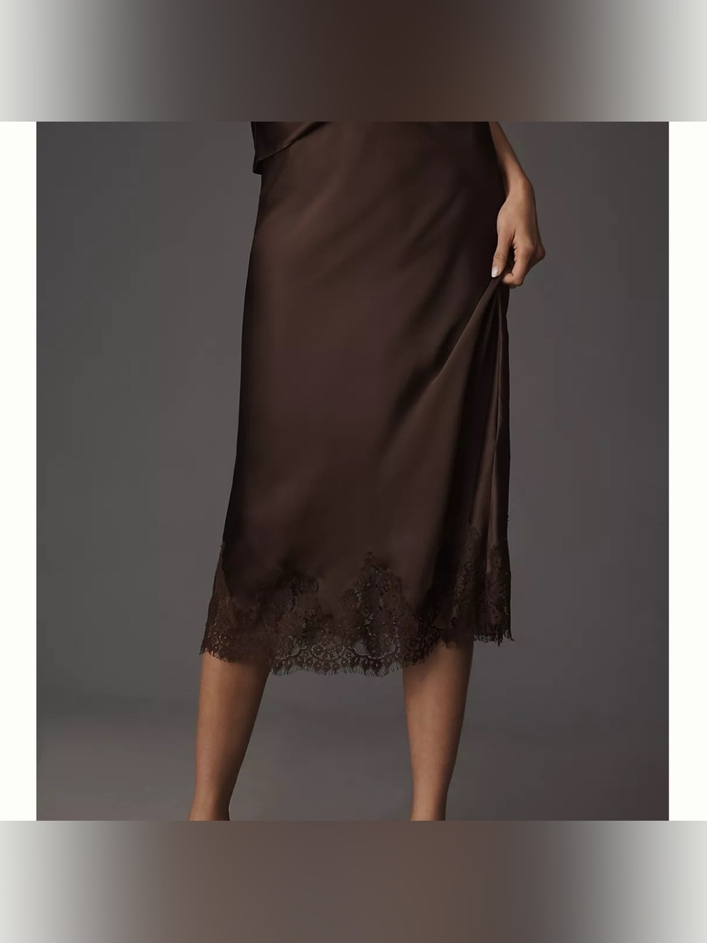 Anthropologie Dress Forum Slip Brown Silky Midi Skirt size M
